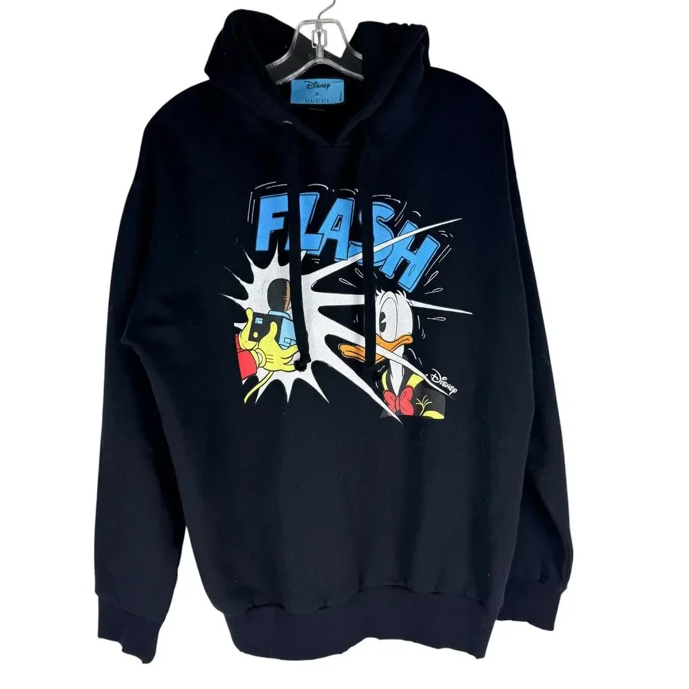 New Gucci x Disney Donald Duck Oversized Hoodie Sweatshirt Black Size S